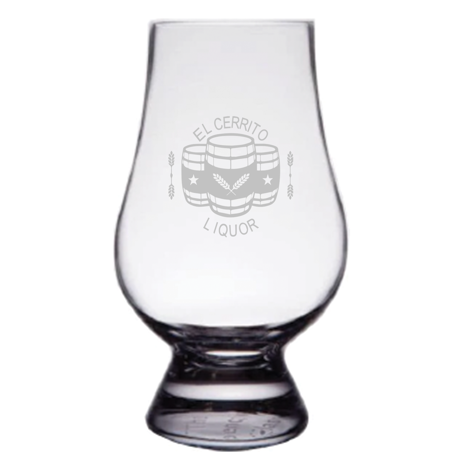 0F7FA37C-F707-4242-AECE-A045B09245B7 Glencairn Whiskey Glass (Engraved with El Cerrito Liquor logo) - Image 1