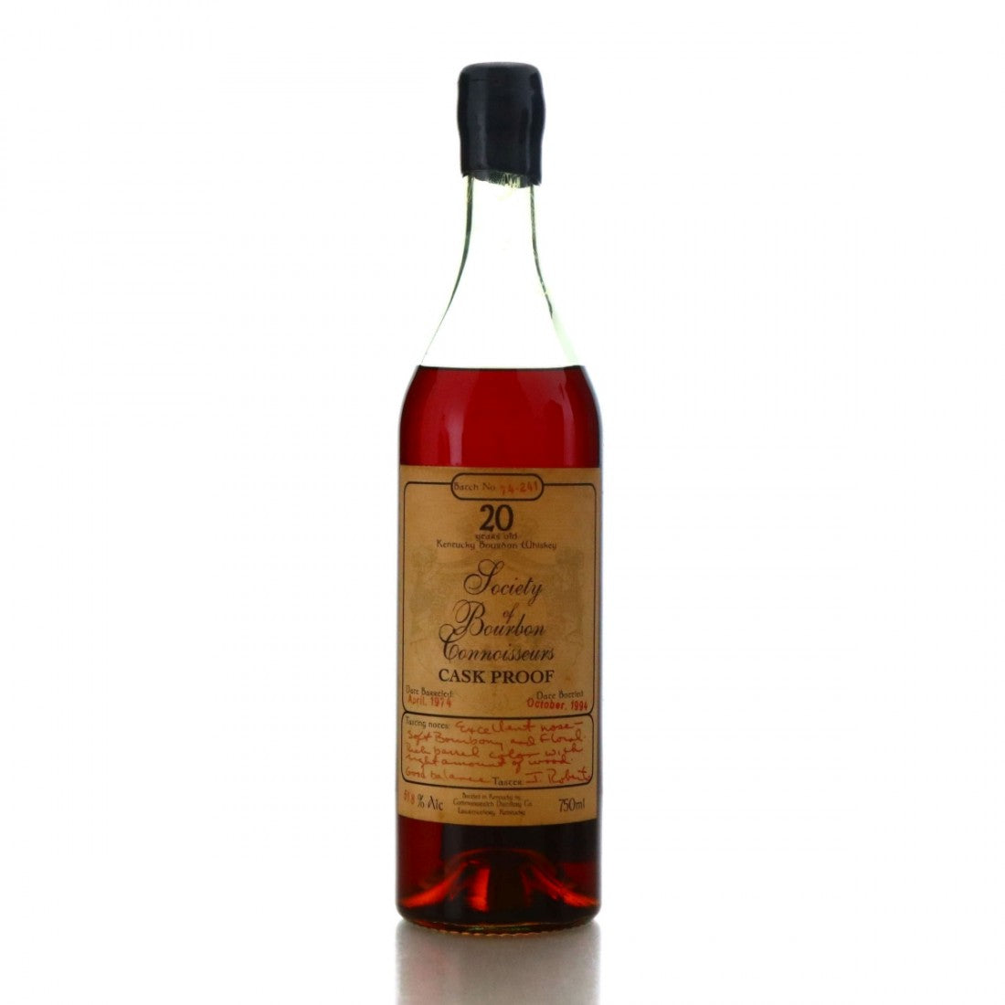 1974_Society_of_Bourbon_Connoisseurs_Batch_No._74-241_20_Year_Old_Cask_Proof_Bourbon_Whiskey 1974 Society of Bourbon Connoisseurs Batch No. #74-241 20 Year Old Cask Proof Bourbon Whiskey - Image 1