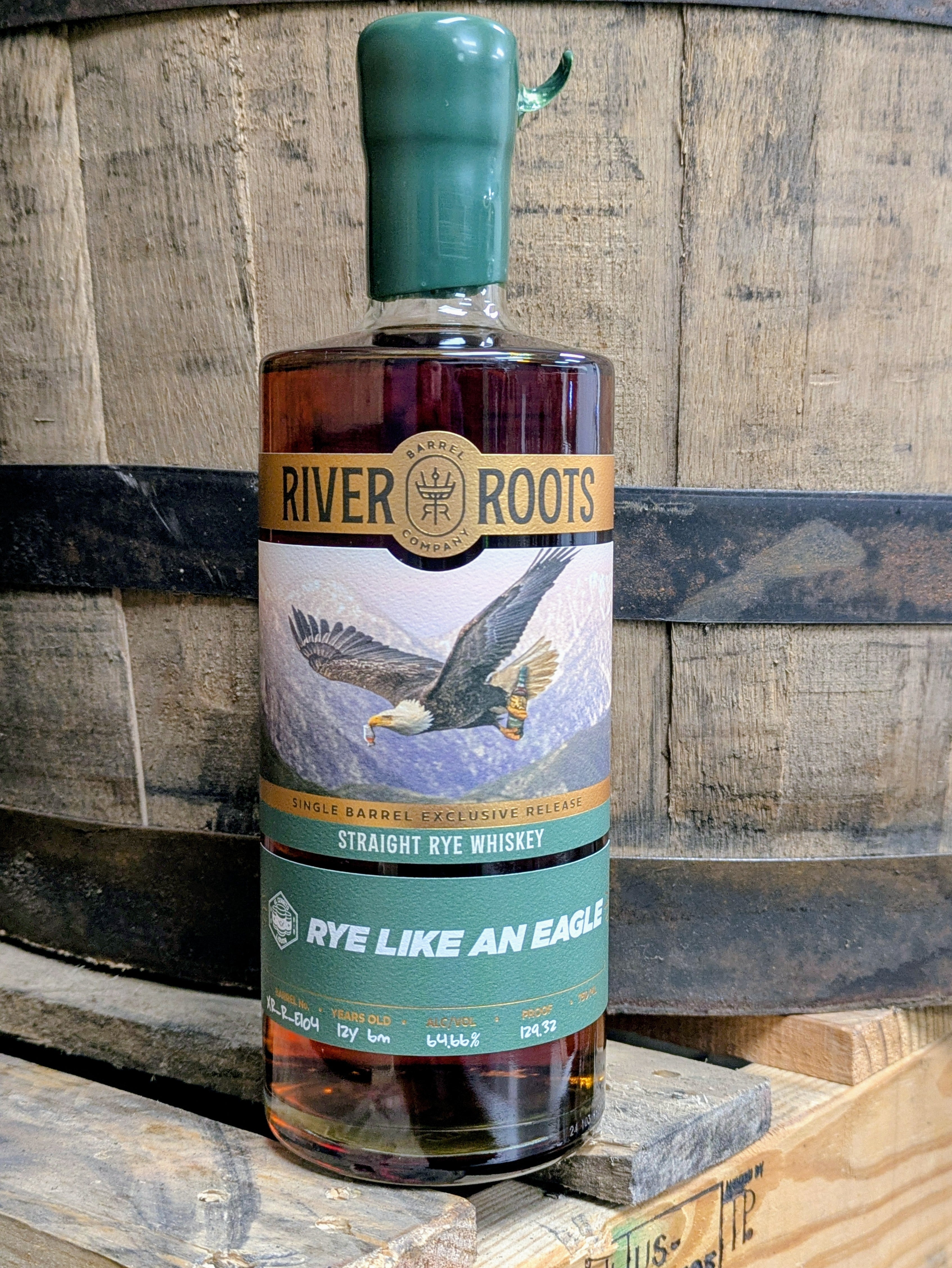 5EE0B1F2-DD29-4C62-A1FA-63D20FC2A5B7 River Roots Barrel 12 Year Old Single Barrel #XR-R-E104 (Rye Like An Eagle) El Cerrito Liquor Store Pick Whiskey (129.32 Proof) - Limit 2 - Image 1