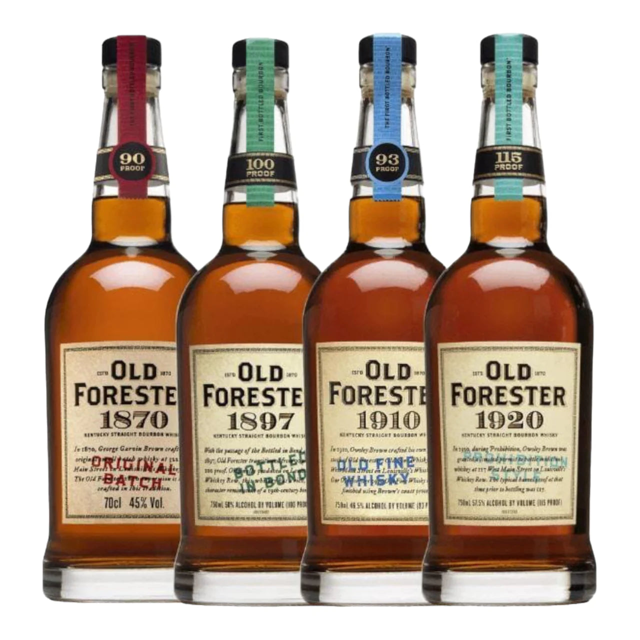 IMG-4115 Old Forester 1870, 1897, 1910, 1920 Kentucky Straight Bourbon Whiskey Bundle 750ml 4-pack - Image 1
