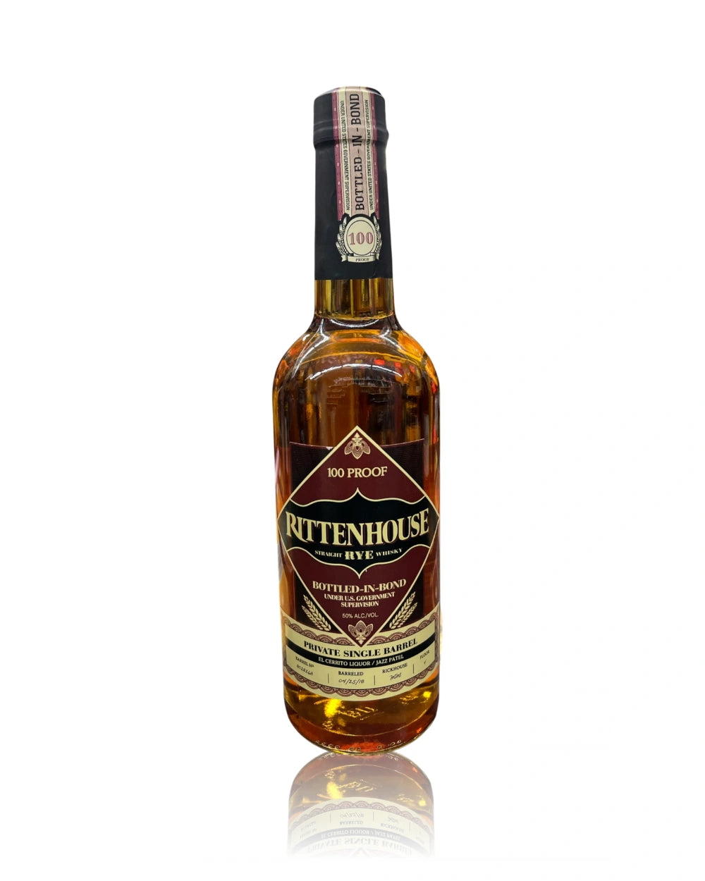 Rittenhouse Rye Bottle In Bond Single Barrel El Cerrito Liquor Store Pick Rye Whiskey - Image 1