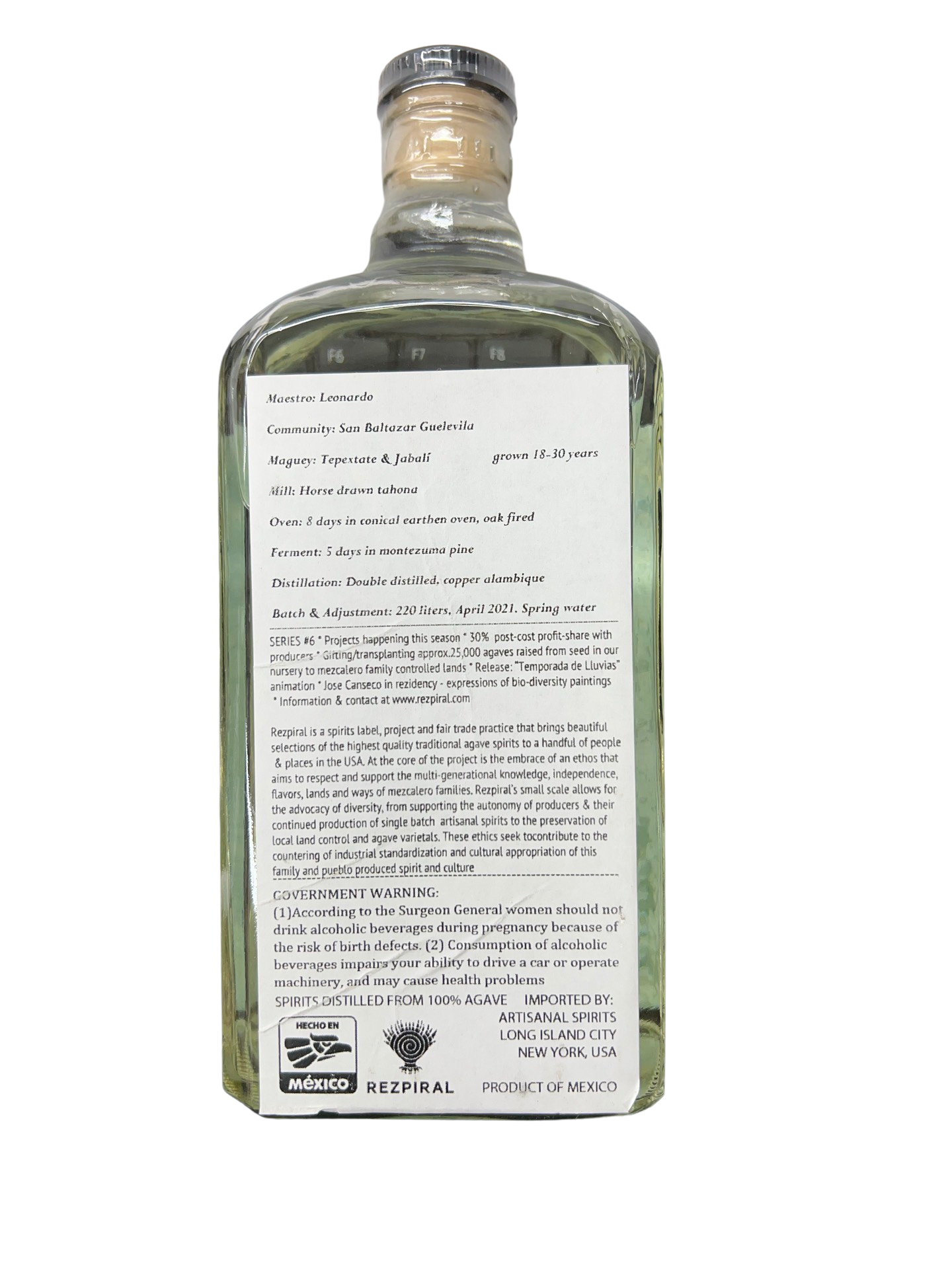 image_8e1dbca5-779e-4d7c-9e89-7cfea5296a15 Rezpiral Berta Vasquez Tepextate Jabali Agave Spirit 750ml - Image 1